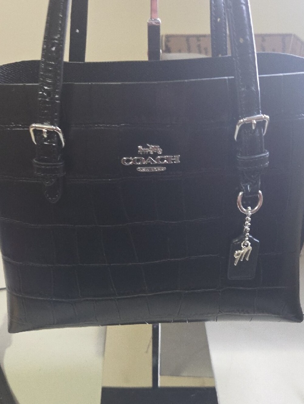Coach Mollie 25 Black Leather Shoulder Tote with Detachable Strap - Picture 2 of 9
